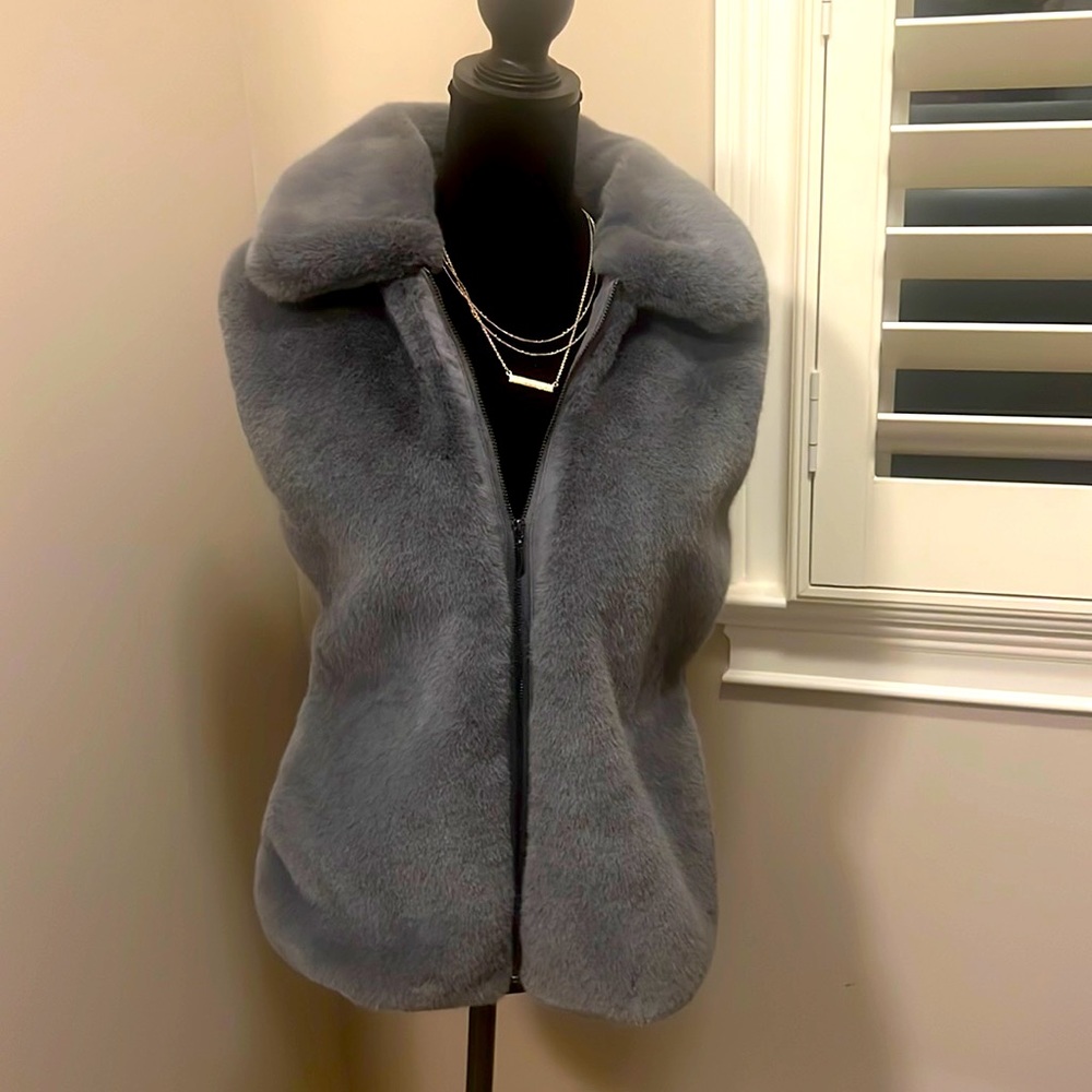Grey faux fur vest size small